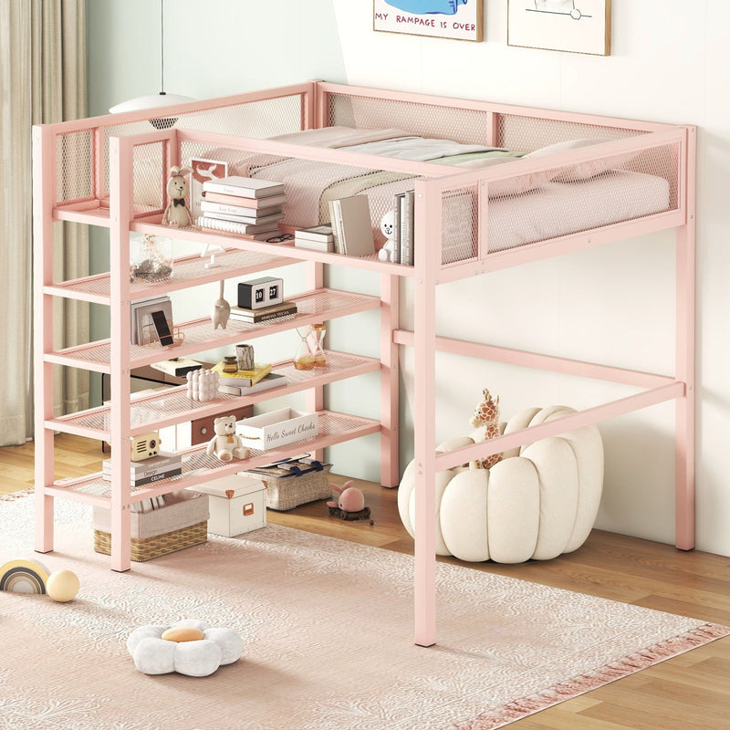 Loft Bed With 4 Tier Shelves And Storage by HouseOfZazla