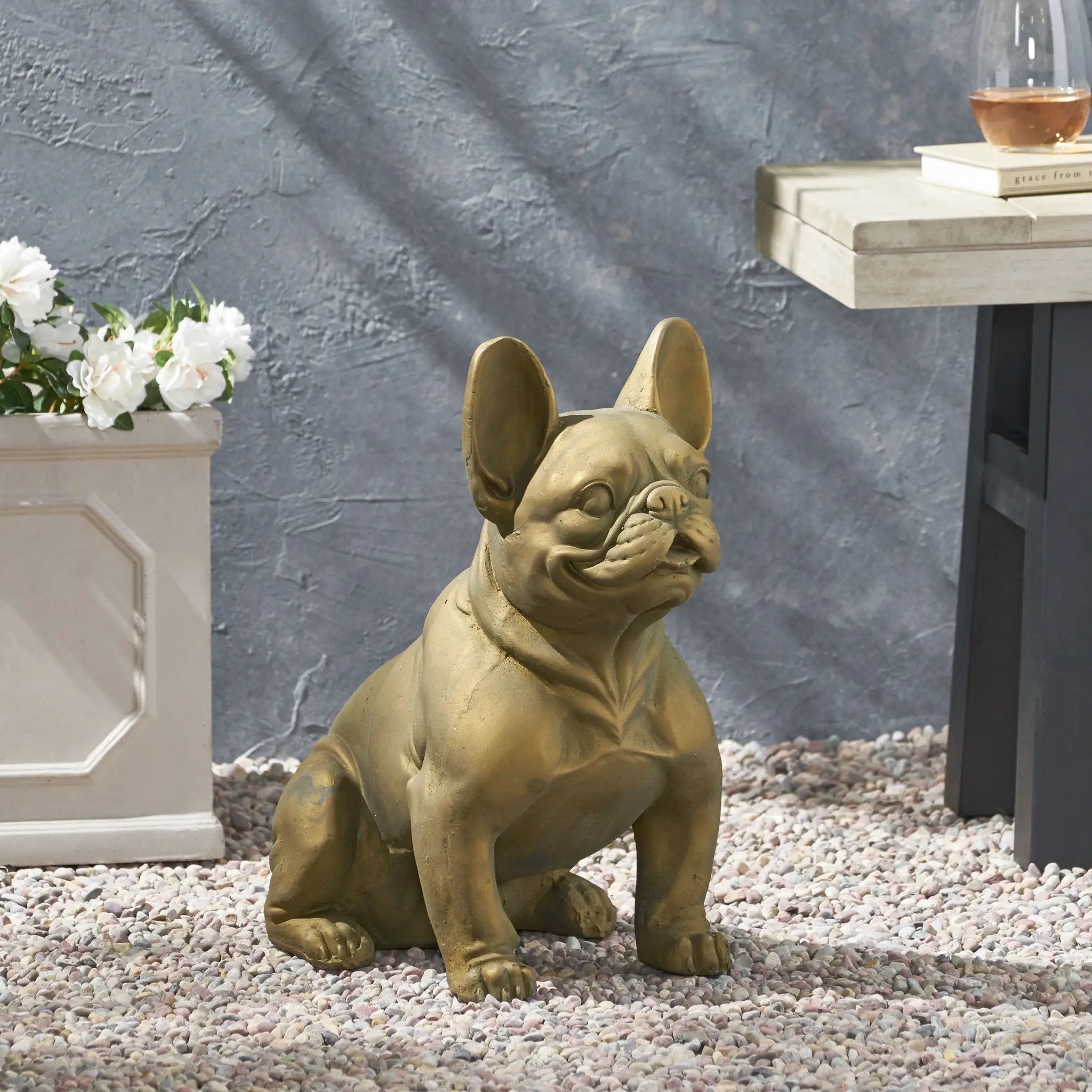 Dog Garden Sculpture, Outdoor French Bulldog Garden Statue by HouseOfZazla