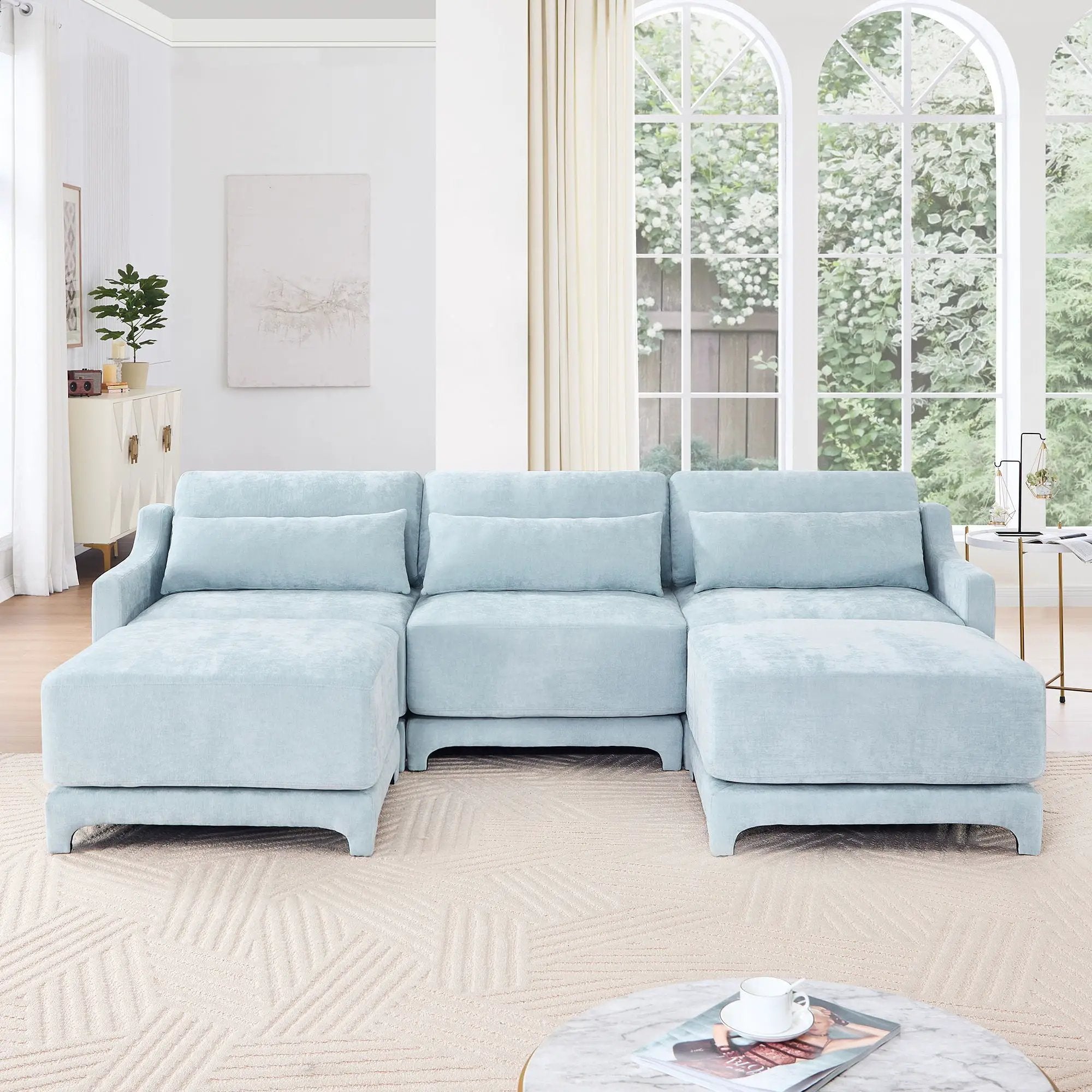 Stylish Sofa With Ottoman And Lumbar Pillows, Ergonomic Design by HouseOfZazla