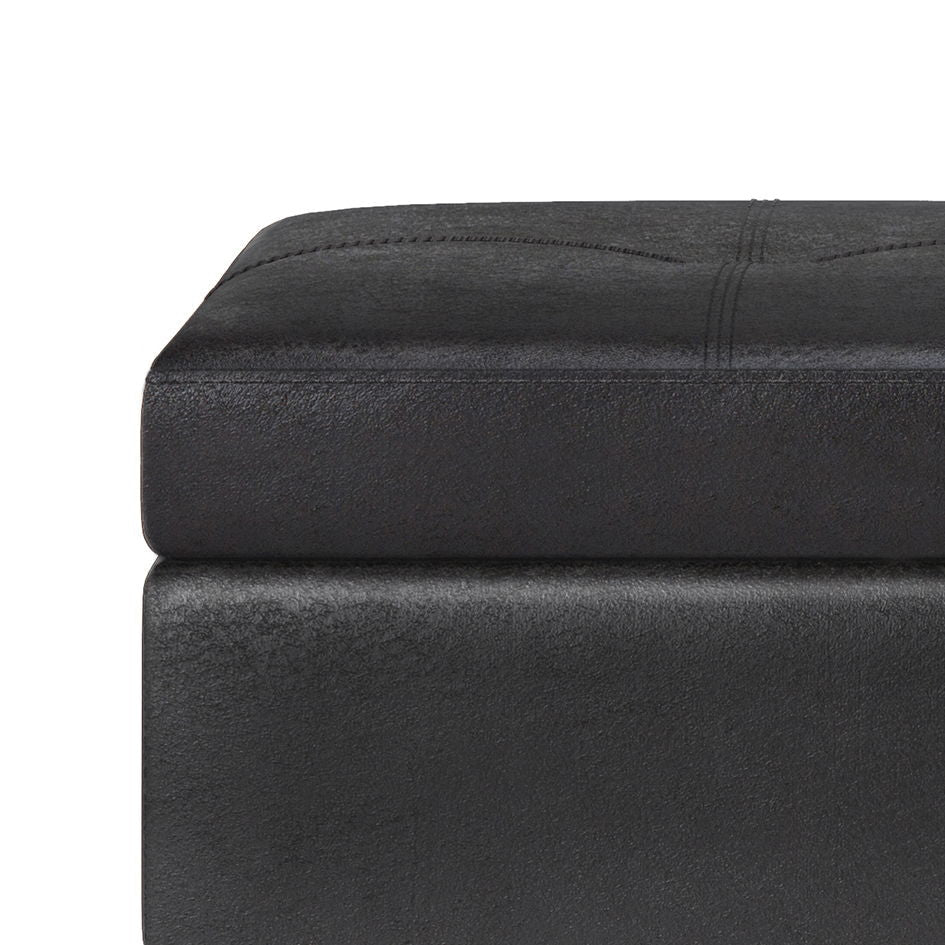 Oregon - Storage Ottoman Bench With Tray - Distressed Black by HouseOfZazla