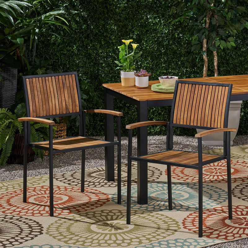 Vermilion Outdoor Dining Chair With Vertical Slat And Wooden Arm by HouseOfZazla