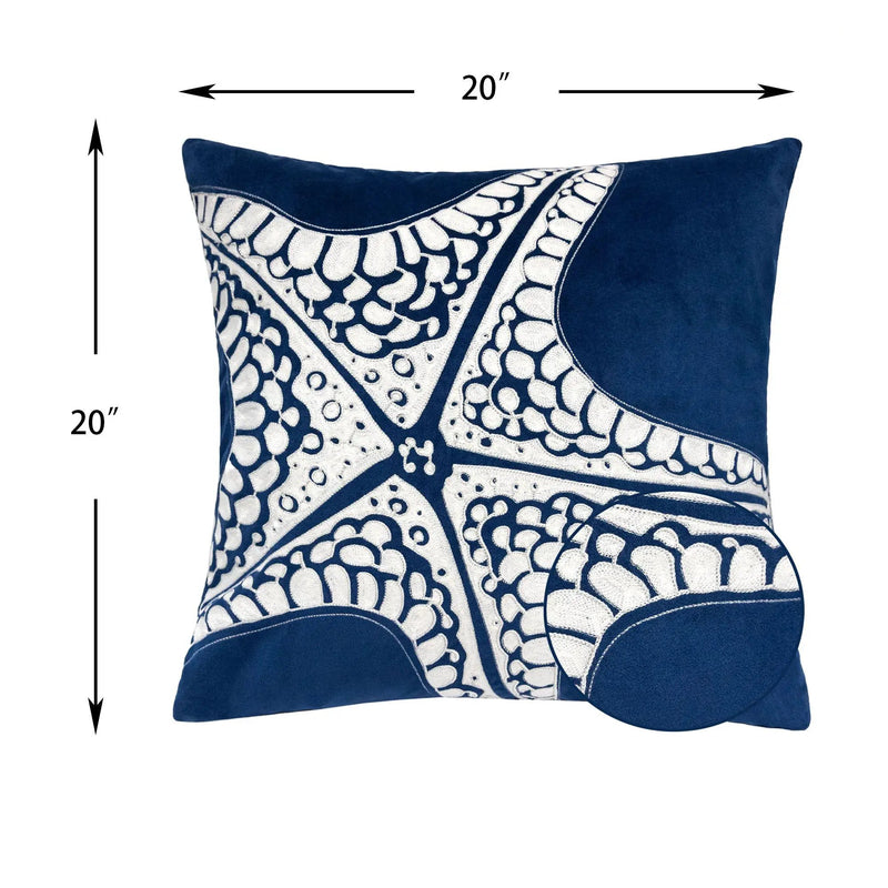 Seastar Starfish Pillow With Hidden Zipper (Set of 2) - Indigo by HouseOfZazla