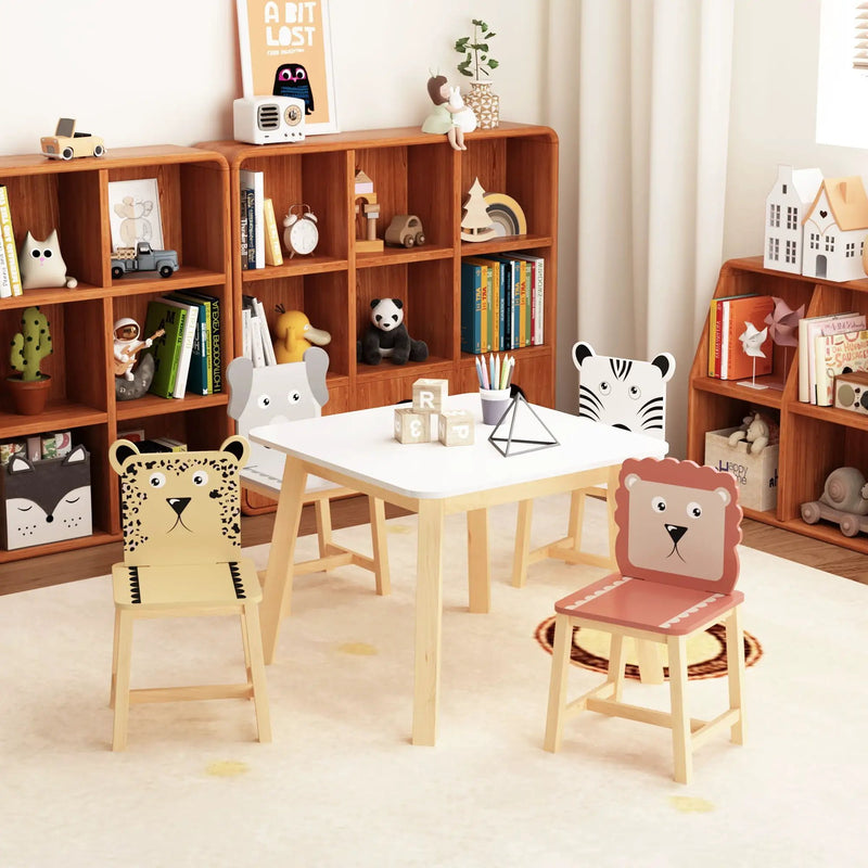 Kids Table And Chair Set With Cartoon Animals Design - White by HouseOfZazla