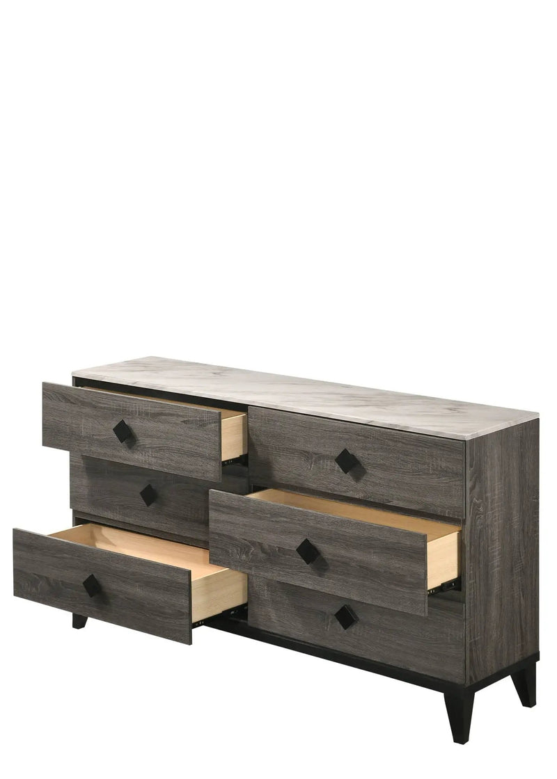 Avantika - Faux Marble Top Rustic Dresser - Gray / Marble / Oak by Unique Piece Furniture