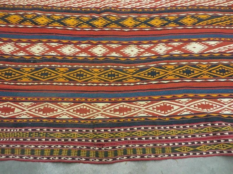 6' X 10' Antique 1930 Turkish Jajim Kilim Handmade Flat Weave Wool Rug Veg Dye by Jewel Rugs