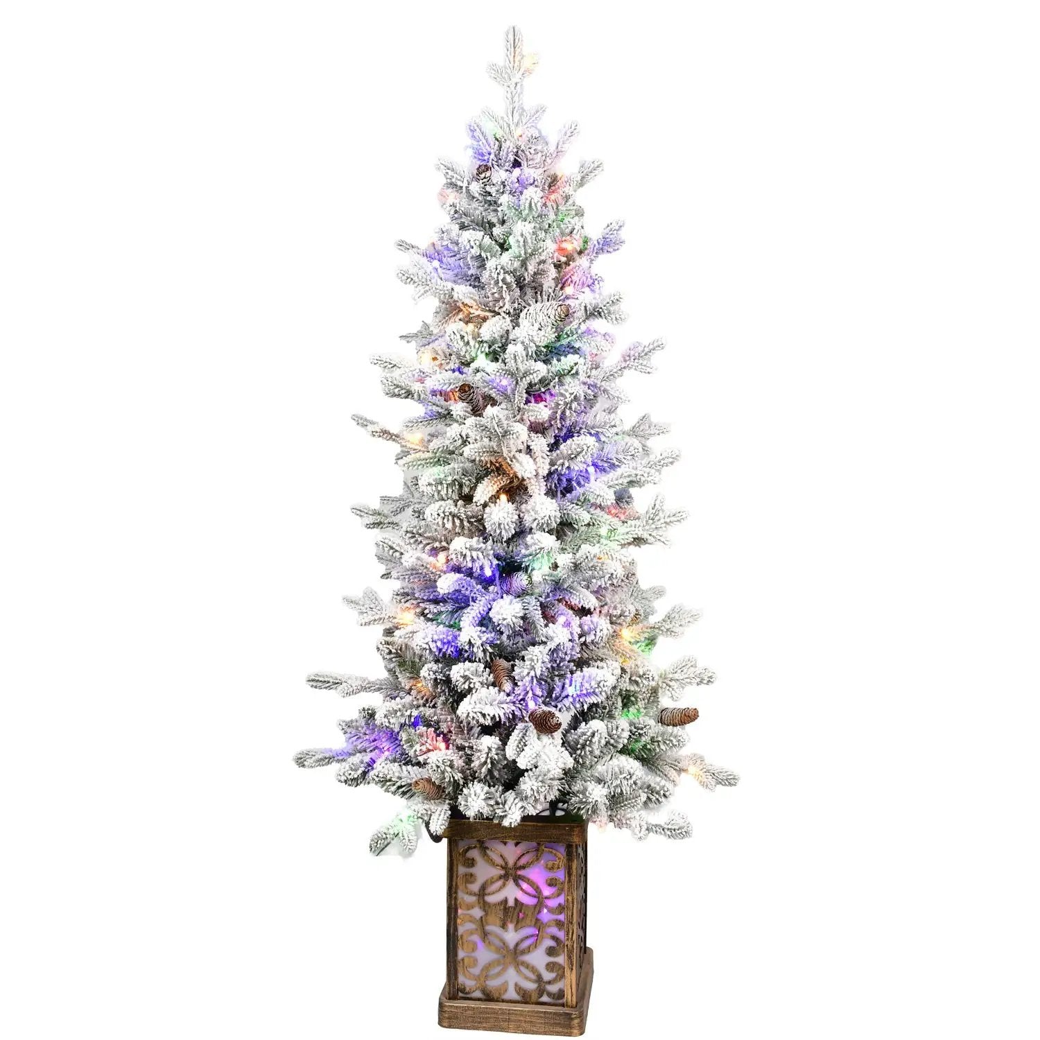 4FT Flocked Christmas Tree with Multicolour LED Lights by HouseOfZazla