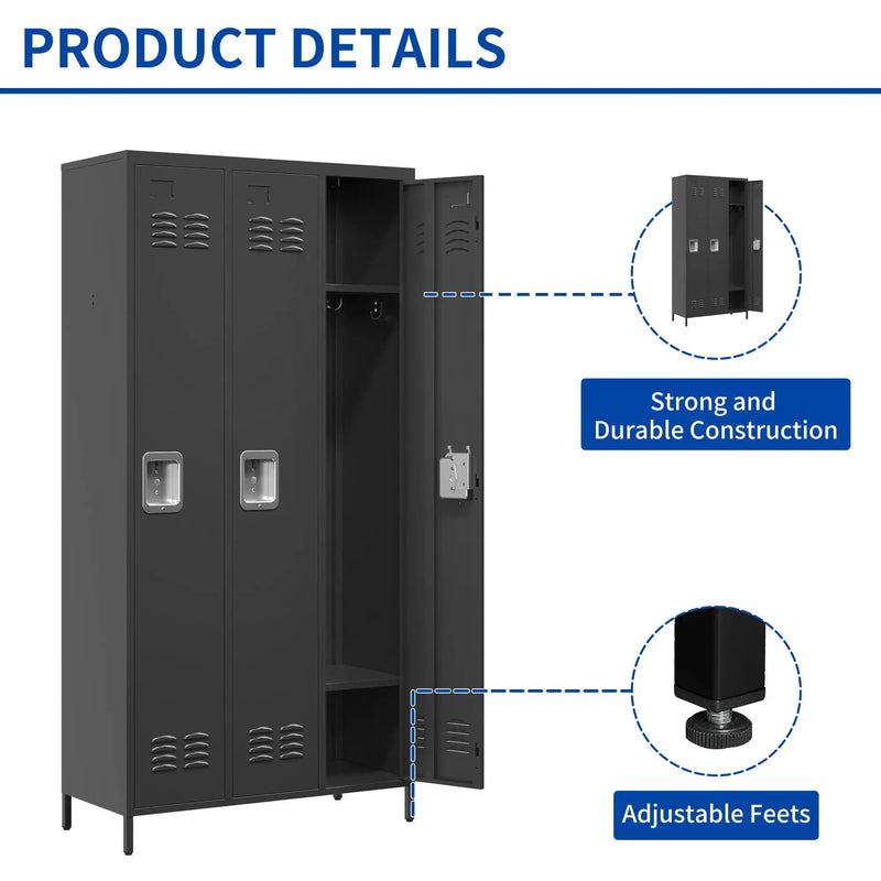 Storage Locker Cabinet With Locks For Employees, Home Gym Office School Garage - Black by Unique Piece Furniture