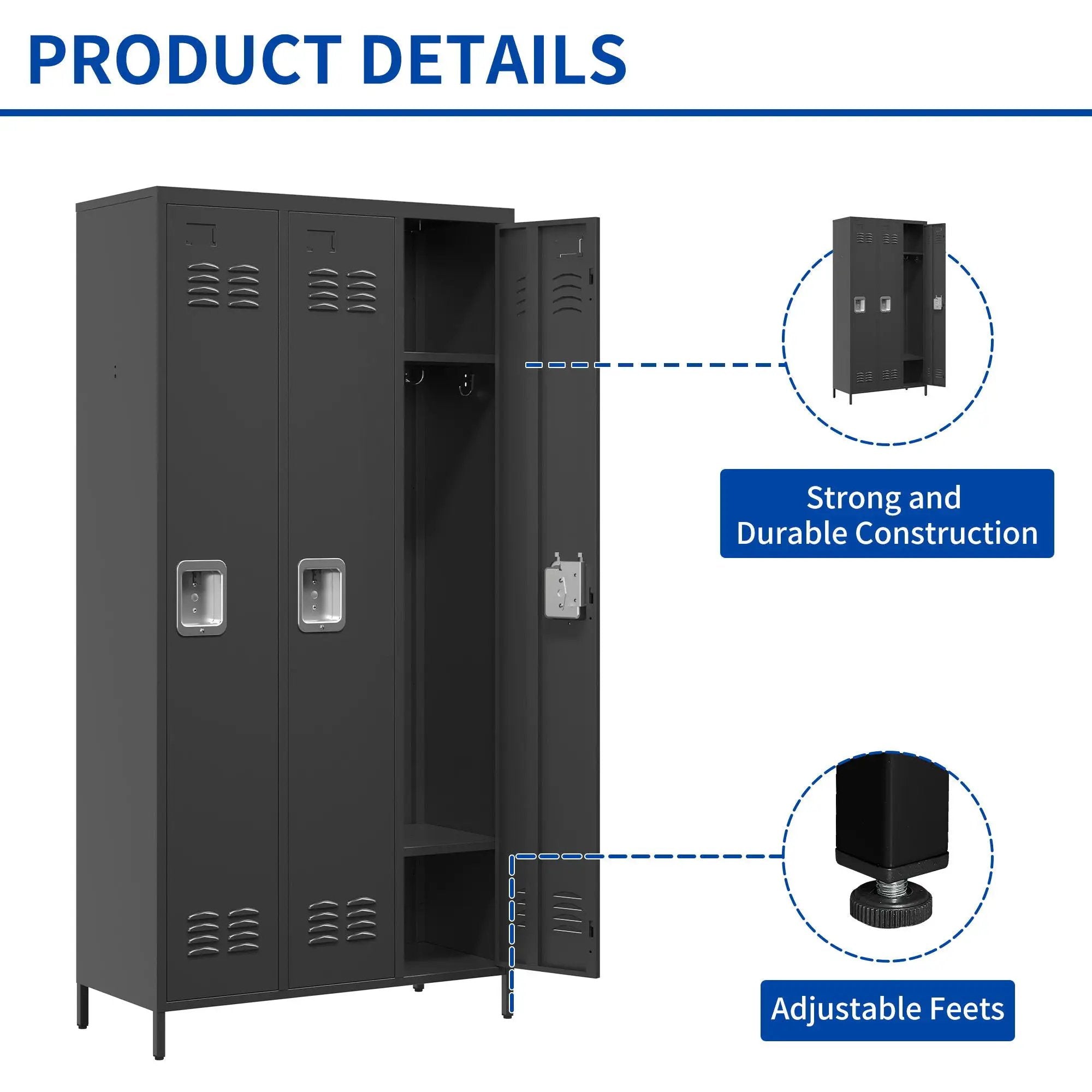 Storage Locker Cabinet With Locks For Employees, Home Gym Office School Garage - Black by HouseOfZazla
