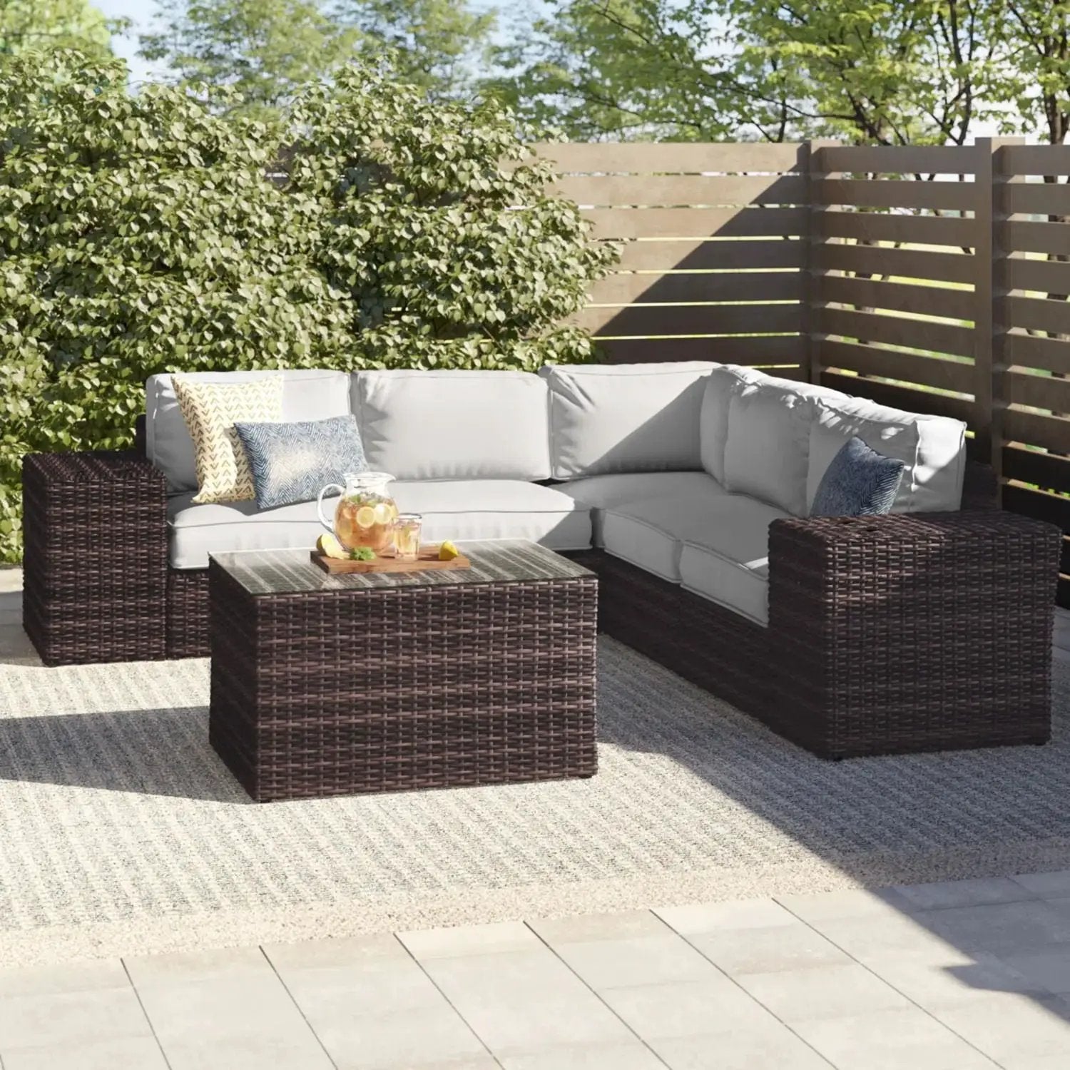 Modern Patio Rattan Sectional Set With Cushions by HouseOfZazla