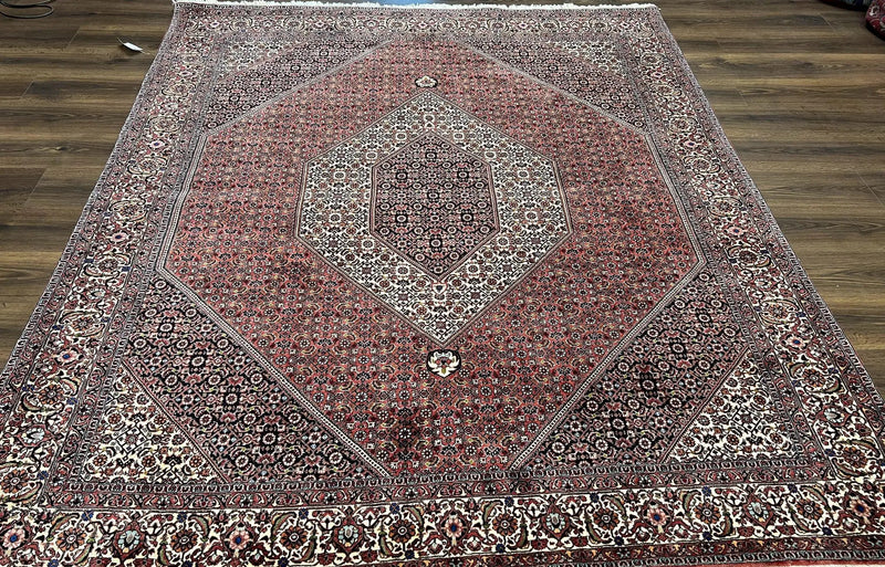 Wonderful Persian Bidjar Rug 7x8 ft, Almost Square Oriental Carpet, Herati Mahi, Highly Detailed, Ivory Red Navy Blue, Very Fine Handmade Bijar Rug by Jewel Rugs