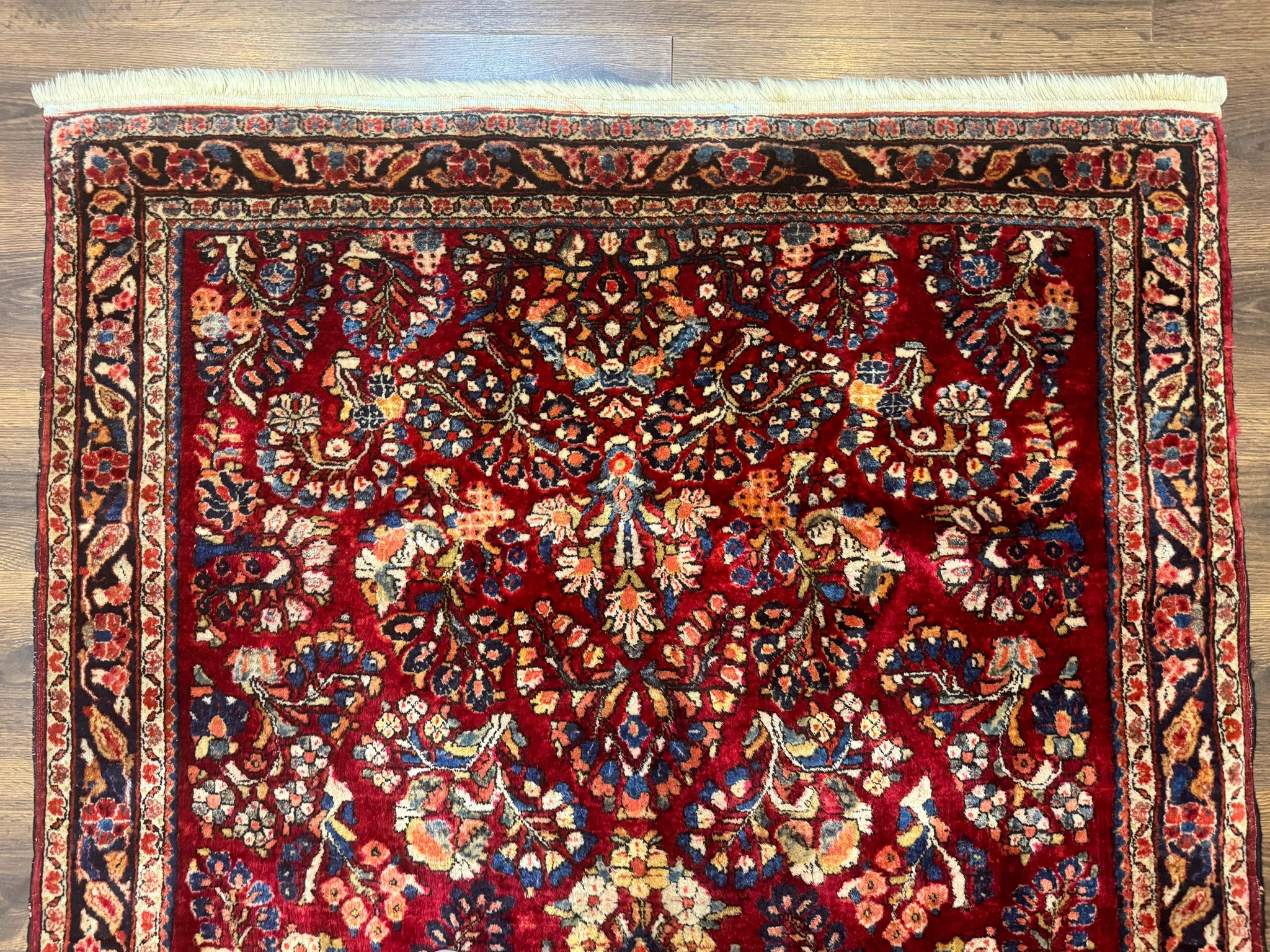 Antique Persian Sarouk Rug 4x6, Floral, Red, Wool Hand Knotted Fine 225 KPSI by Jewel Rugs