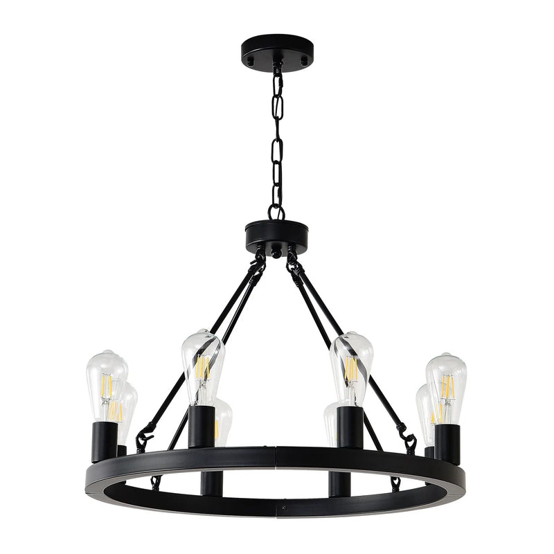 6 Light (No Bulbs) Wagon Wheel Chandelier Farmhouse Modern Small Round Chandelier For Living Room Kitchen Island Foyer Hallway Entryway Bedroom Dining Room Light Fixture Ceiling Hanging - Matte Black by HouseOfZazla