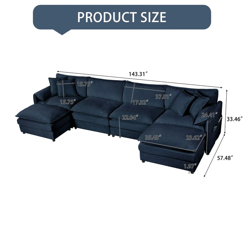 Modern Comfy Deep Seat Modular Sectional Sofa Cloud Couch With Ottoman by Unique Piece Furniture