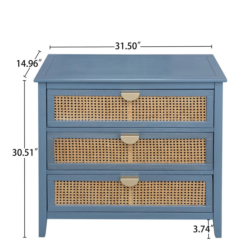3 Drawer Cabinet, Natural Rattan, American Furniture by HouseOfZazla