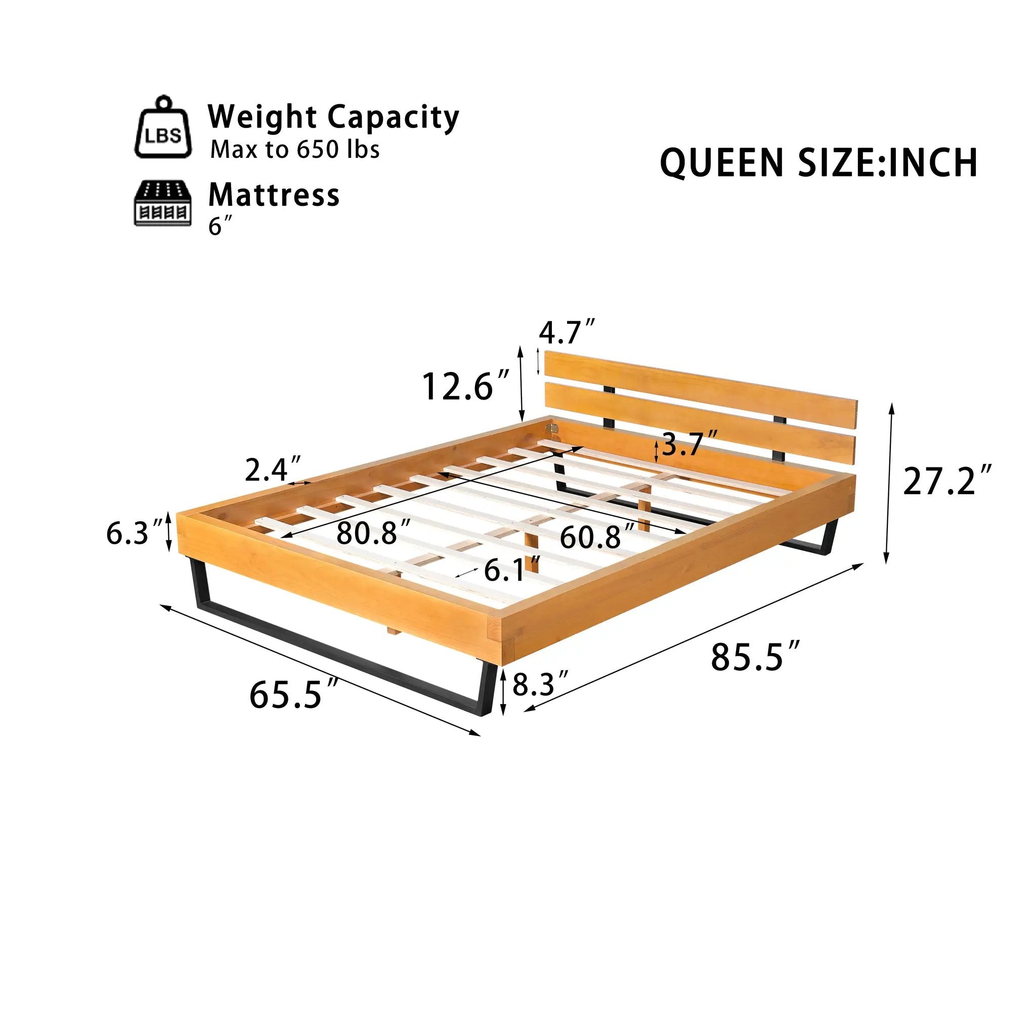 Pine Wood Bed Frame Queen Size by HouseOfZazla