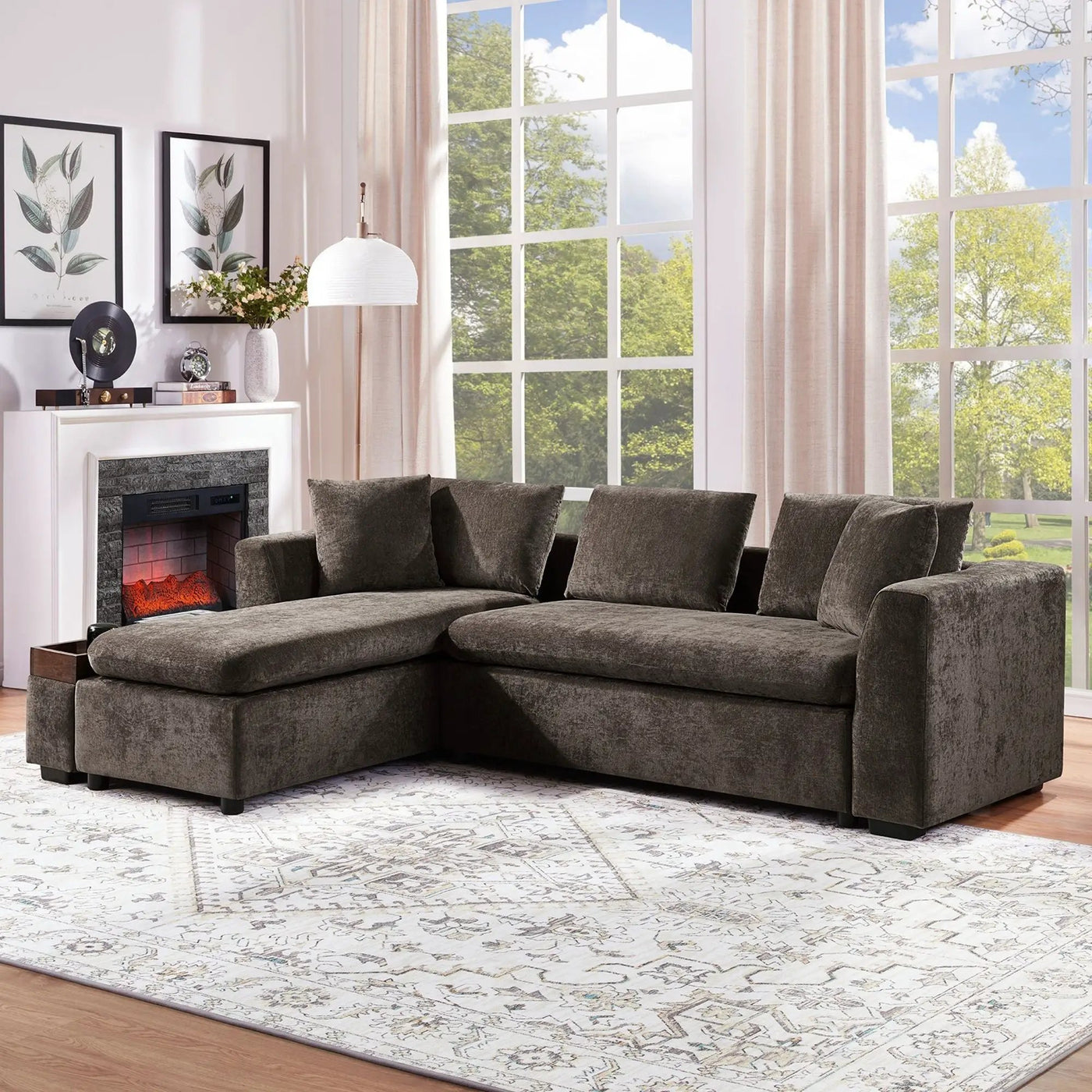 Modern L Shaped Sectional Sofa With Upholstery And Wooden Storage by Unique Piece Furniture