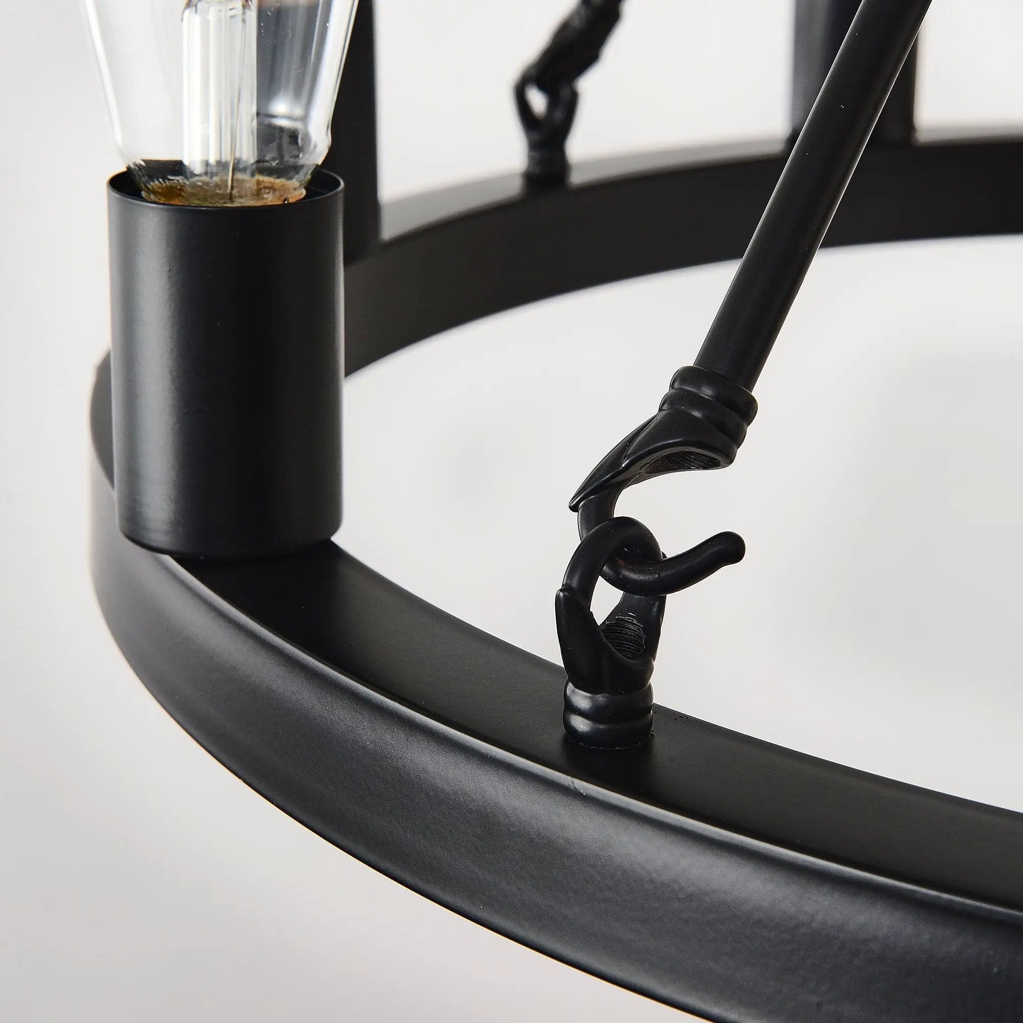 6 Light (No Bulbs) Wagon Wheel Chandelier Farmhouse Modern Small Round Chandelier For Living Room Kitchen Island Foyer Hallway Entryway Bedroom Dining Room Light Fixture Ceiling Hanging - Matte Black by HouseOfZazla