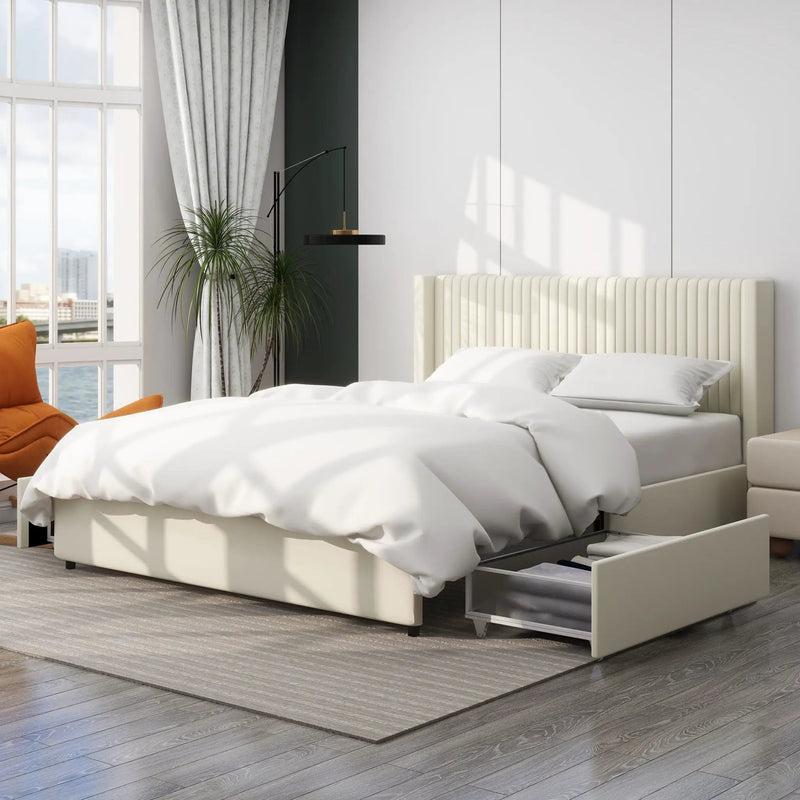 Anna - Upholstered Wingback Platform Bed With 4 Drawers Storage by Unique Piece Furniture