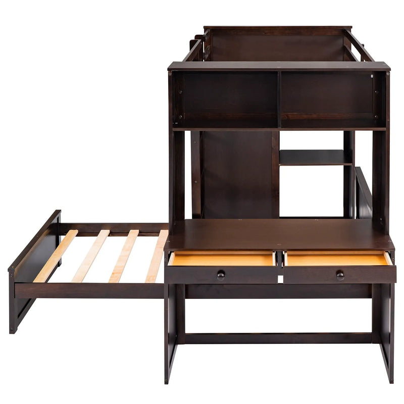 Loft Bed With A Stand Alone Bed, Shelves, Desk, And Wardrobe by HouseOfZazla