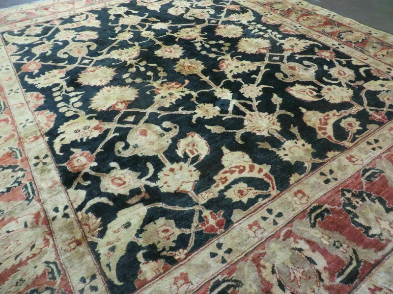 8' X 9' Handmade Pakistan Wool Cotton Rug Peshawar Black Floral Nice # 200C by Jewel Rugs