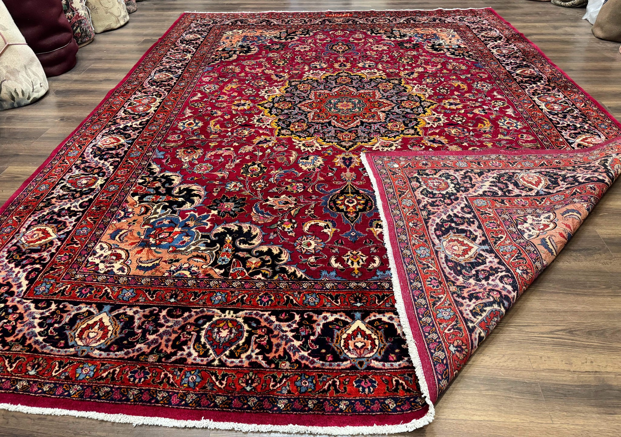 Red Persian Mashad Rug 10x13 - Floral Medallion Signed By Masterweaver by Jewel Rugs