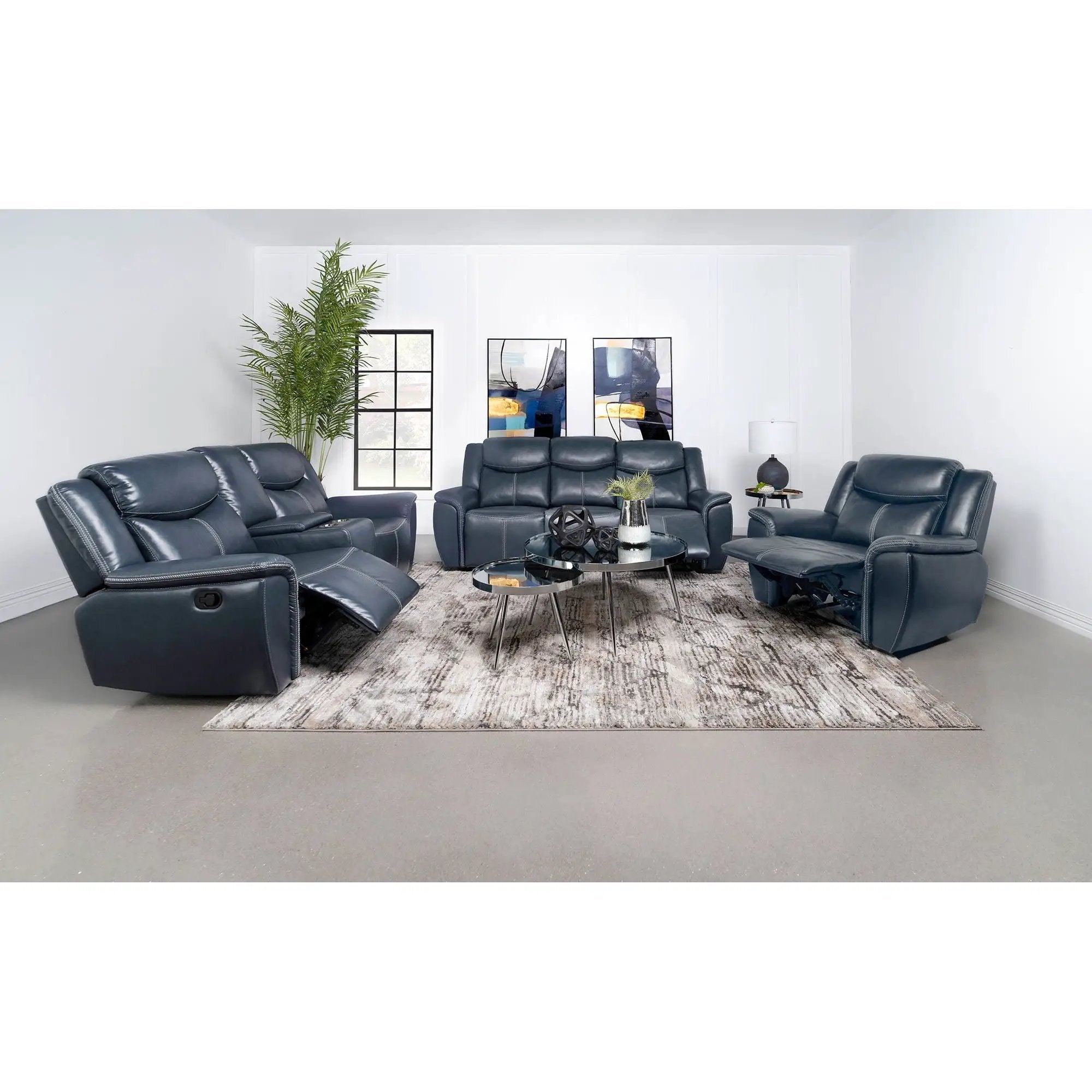 Stanwicke - Motion Reclining Sofa With Drop Down Table - Blue by HouseOfZazla