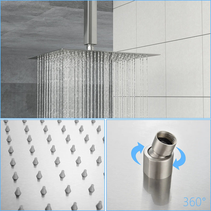 16" Square Rainfall Shower Head Fixed Wall Mount With Full Body Coverage & Self Cleaning Silicone Nozzles by HouseOfZazla