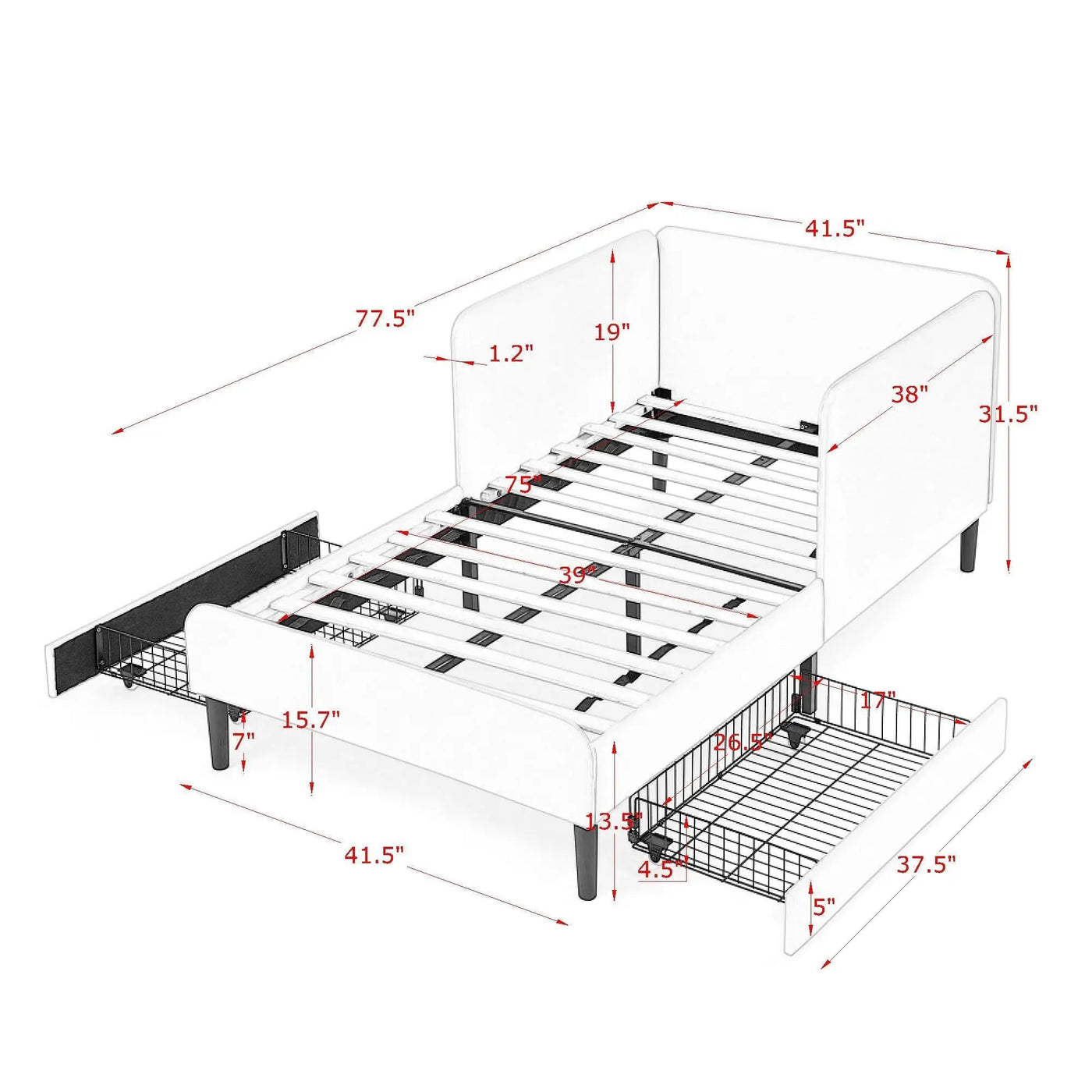 Upholstered Platform Bed Frame With 2 Storage Drawers And Adjustable Sofa Bed by HouseOfZazla