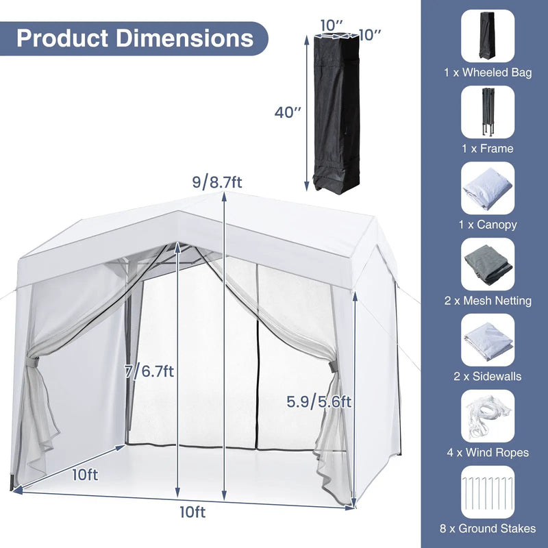 Pop up Canopy Tent wiht 4 Sidewalls Mesh Netting Wheeled Bag-White by DirectDeals