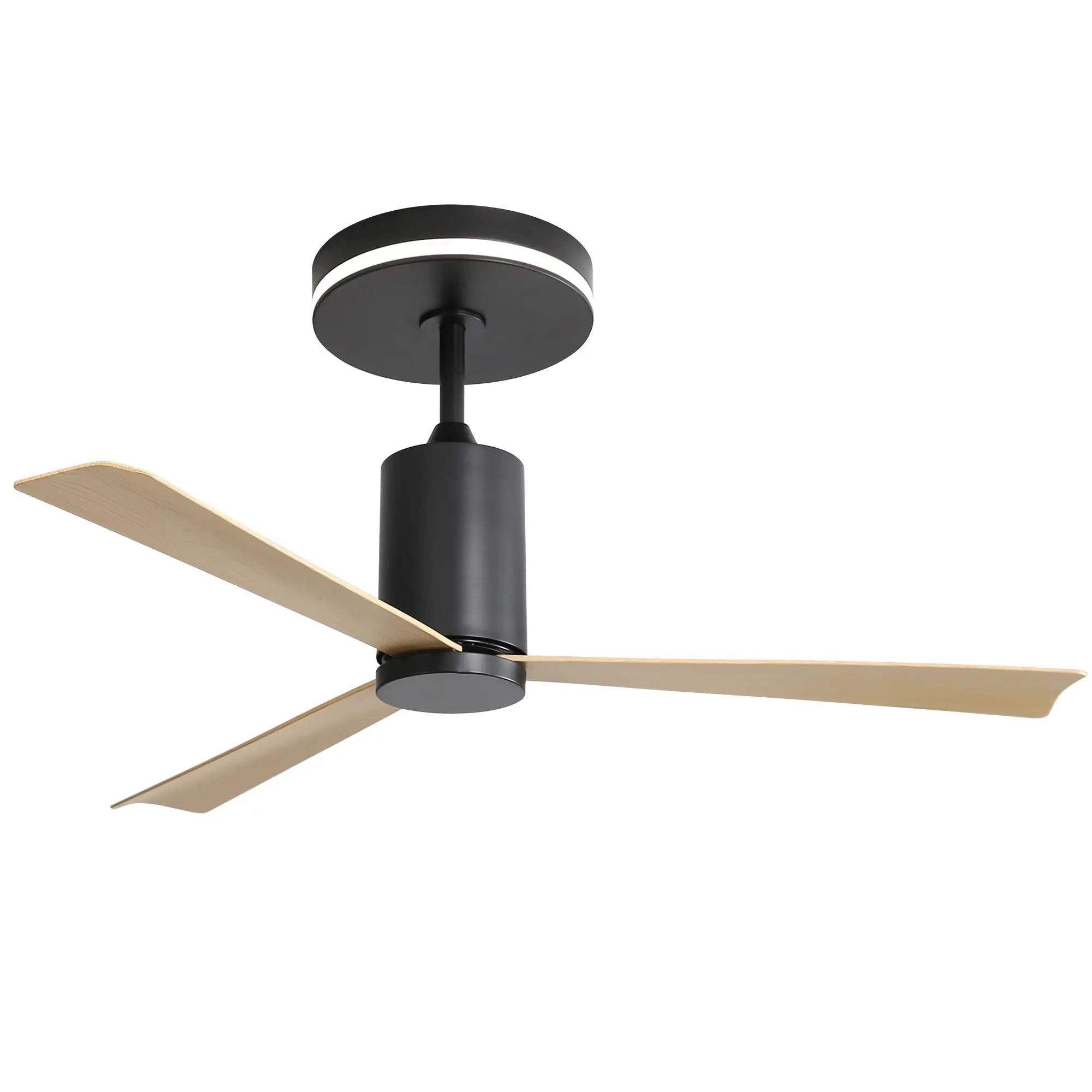 Modern Flush Mount Ceiling Fan With Led Light And Remote Control, 3 ABS Blades Noiseless Reversible Dc Motor For Patio Living Room - Matte Black by HouseOfZazla