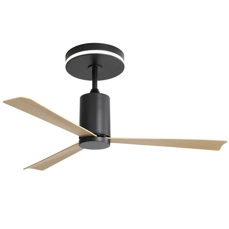 Modern Flush Mount Ceiling Fan With Led Light And Remote Control, 3 ABS Blades Noiseless Reversible Dc Motor For Patio Living Room - Matte Black by HouseOfZazla