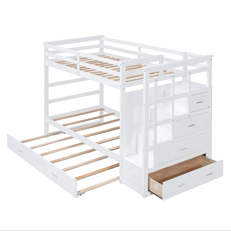 Twin Over Twin Bunk Bed With Trundle And Staircase - White by Unique Piece Furniture