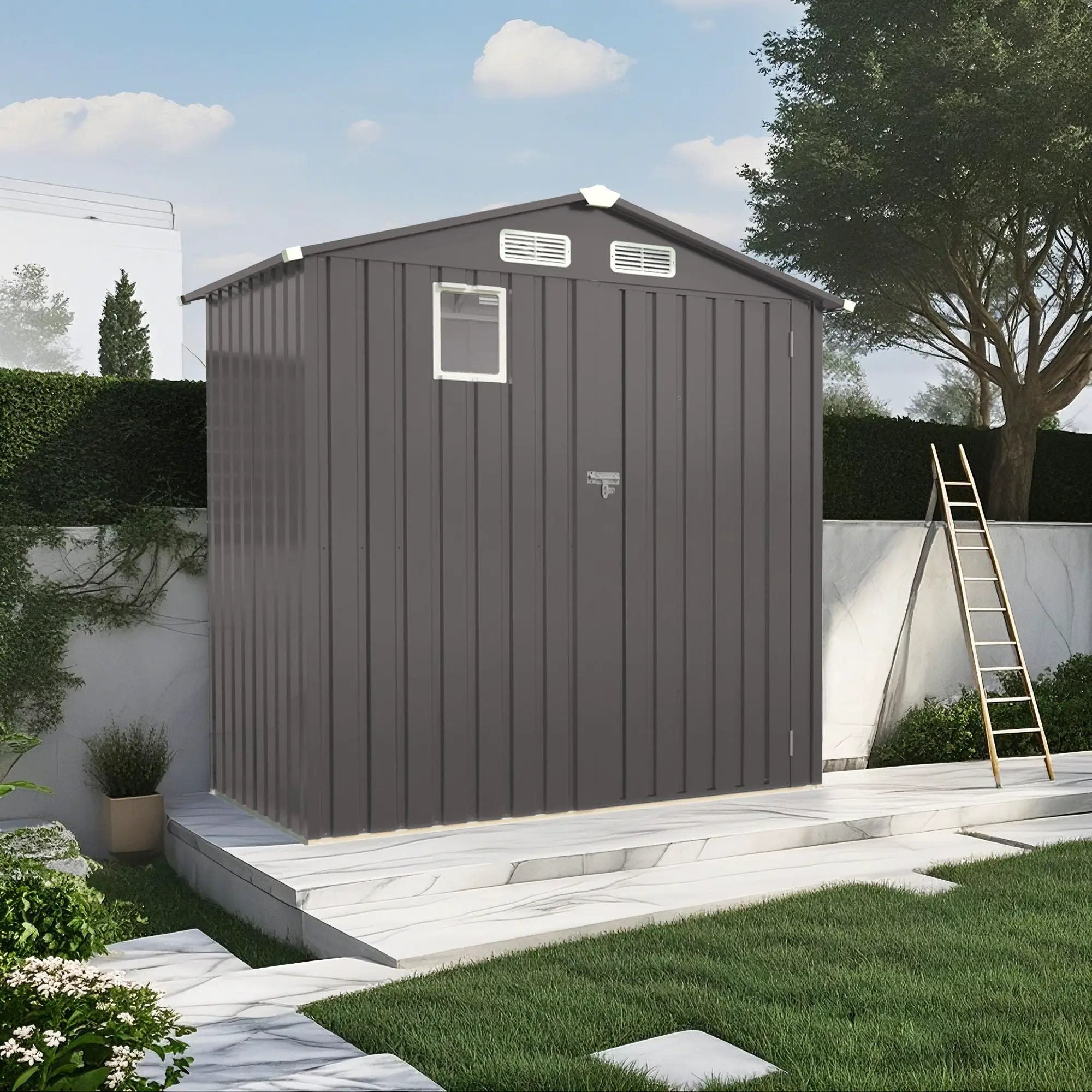 Compact Outdoor Storage Shed With Peaked Roof And Lockable Door - Gray by HouseOfZazla