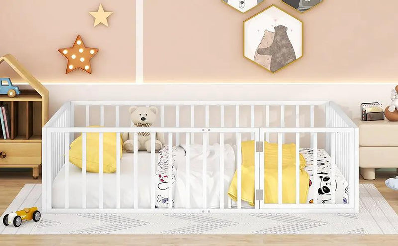 Metal Floor Bed Frame With Fence And Door by HouseOfZazla
