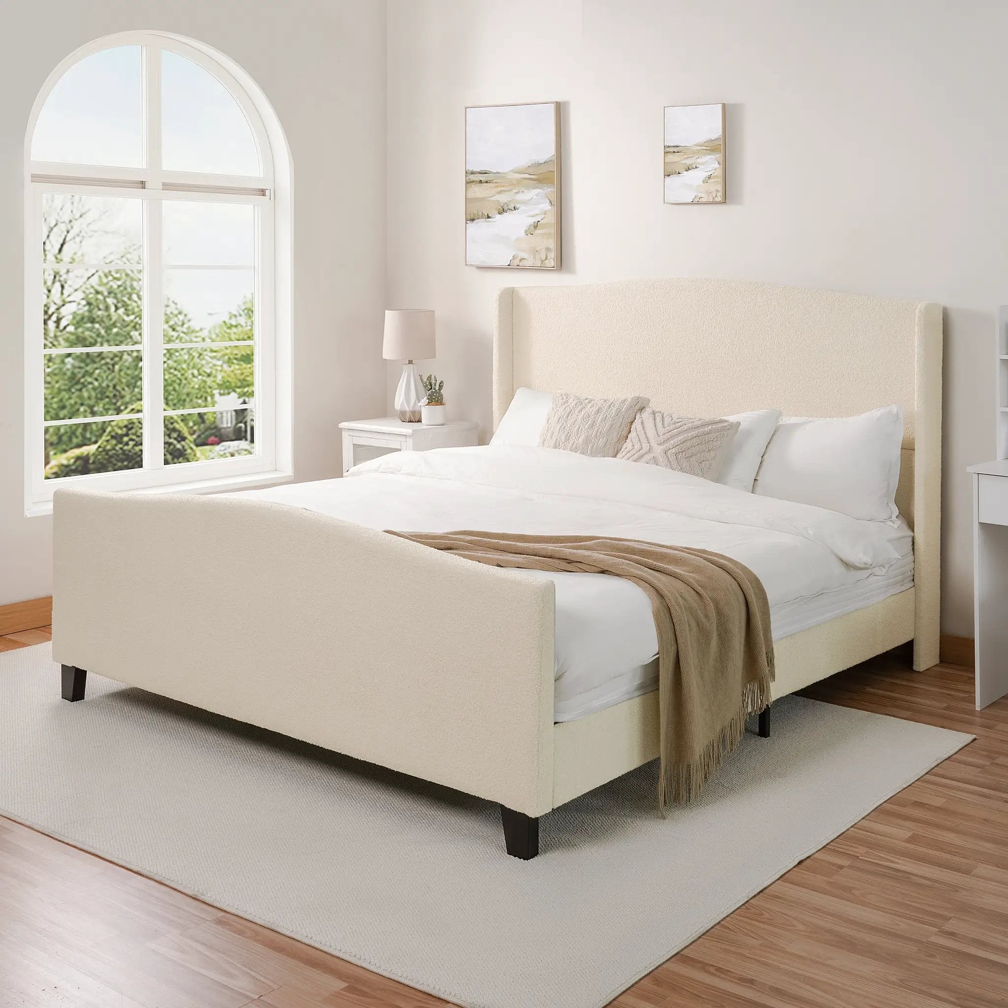 King Size Bed Frame with Upholstered Teddy Velvet Headboard by HouseOfZazla