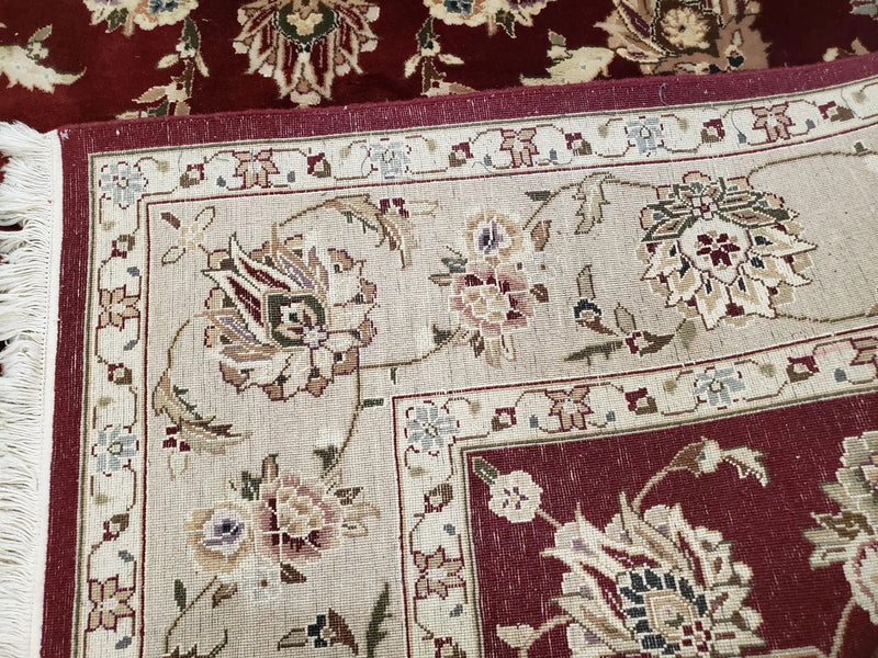 Vintage Traditional Oriental Area Rug, Hand-Knotted, Wool & Silk Accents, Maroon Red and Beige, 6x9 Carpet, 5' 9" x 9' by Jewel Rugs