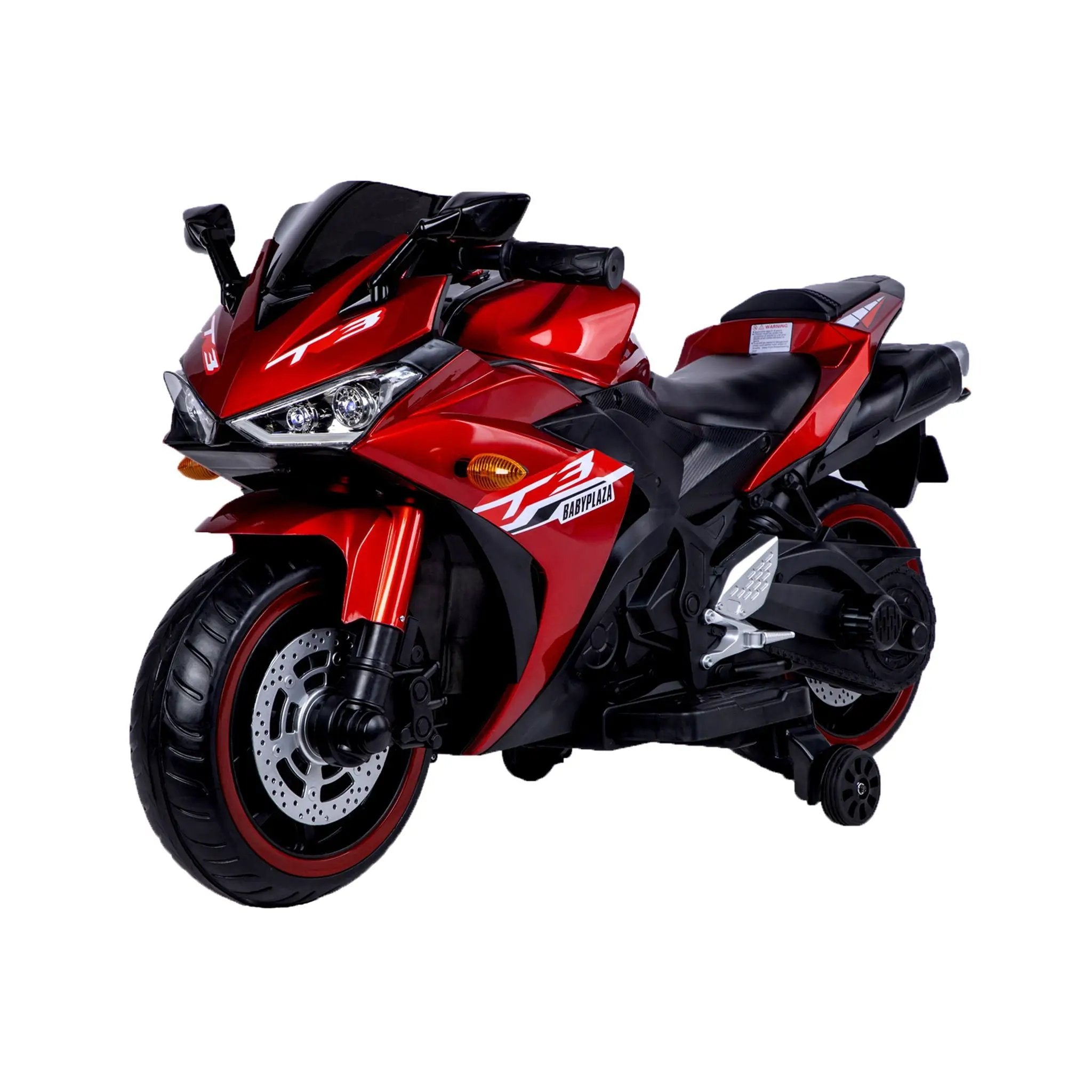 Kids 12V Motorcycle With Training Wheels, Manual Throttle, And Lighting Wheels For Boys And Girls Ages 3-6 - Red by HouseOfZazla