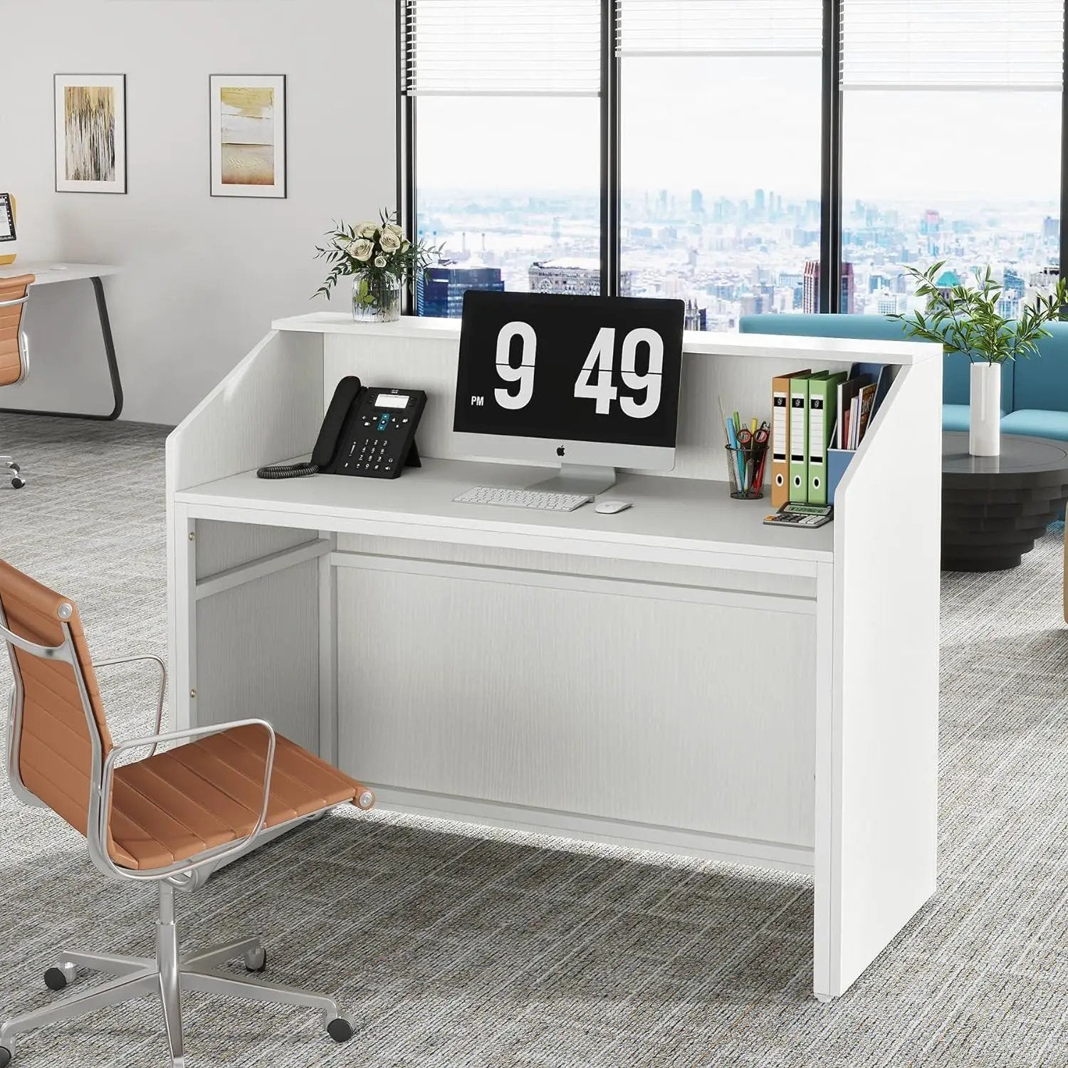 Modern Reception Desk, Front Desk Table With Cable Grommet & Privacy Panels by HouseOfZazla