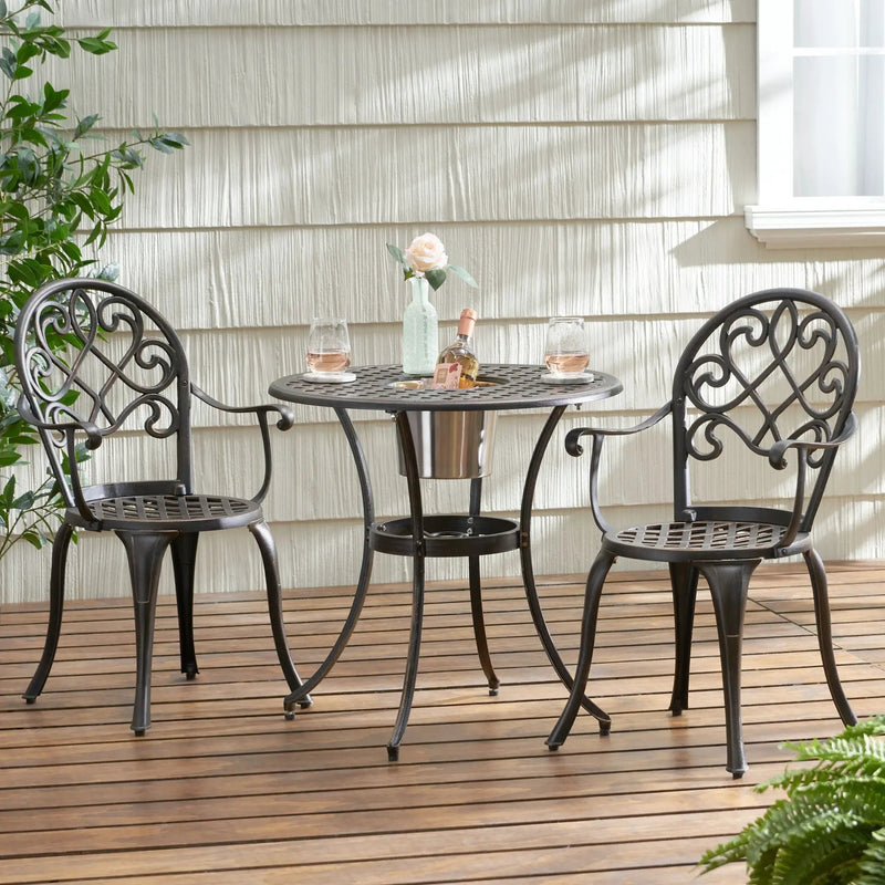 3 Piece Outdoor Aluminium Cast Bistro Set With Ice Bucket - Copper by HouseOfZazla