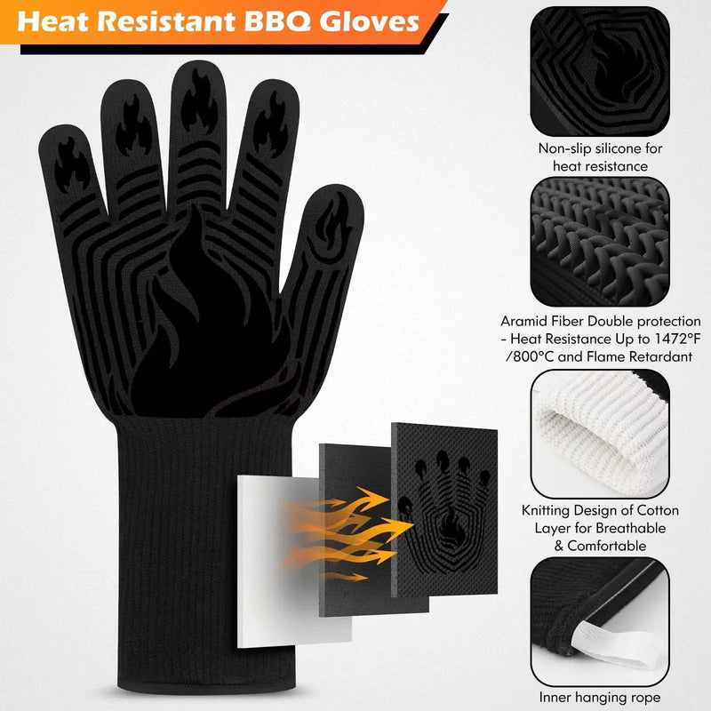 BBQ Gloves 1472°F Heat Resistant Fireproof Oven Mitts by HouseOfZazla