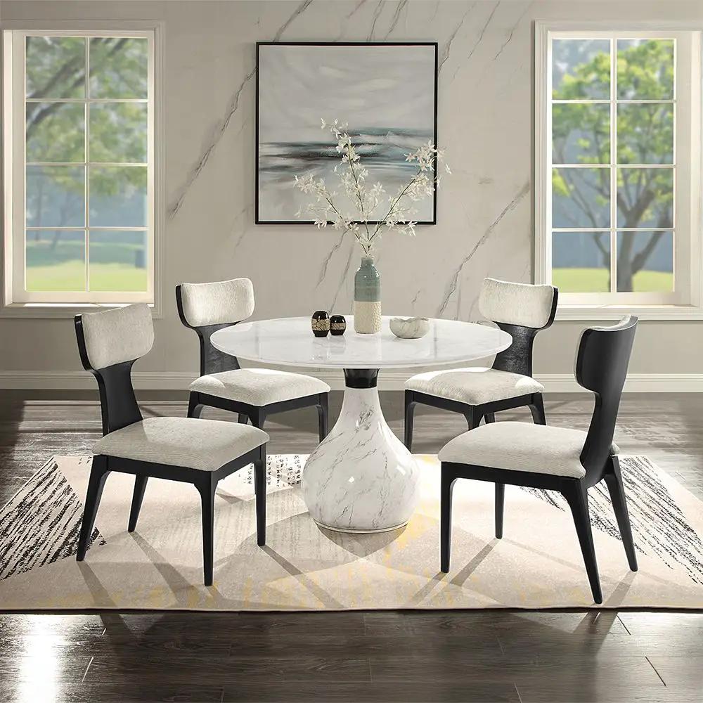 Koen - Round Dining Table, Engineering Marble Top - White & Black by Unique Piece Furniture