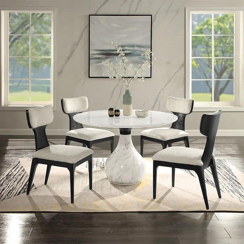 Koen - Round Dining Table, Engineering Marble Top - White & Black by Unique Piece Furniture