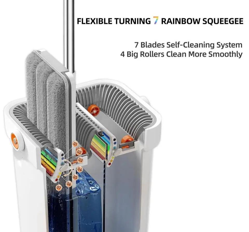 "funest Mop and Bucket with Wringer Set for Home, 16"" Large Flat Mop and Bucket System for Floor Cleaning and Wall Cleaner, Wet Dry Mop for Window Cleaner with 4 Washable Microfiber Pads" by Selzalot