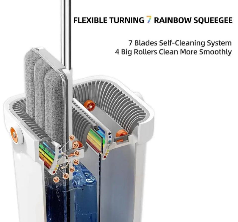 "funest Mop and Bucket with Wringer Set for Home, 16"" Large Flat Mop and Bucket System for Floor Cleaning and Wall Cleaner, Wet Dry Mop for Window Cleaner with 4 Washable Microfiber Pads" by Selzalot