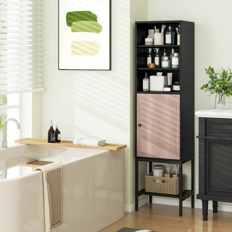 57 Inch Bathroom Tall Cabinet with 1 Door and 4 Shelves Narrow Storage Unit by DirectDeals