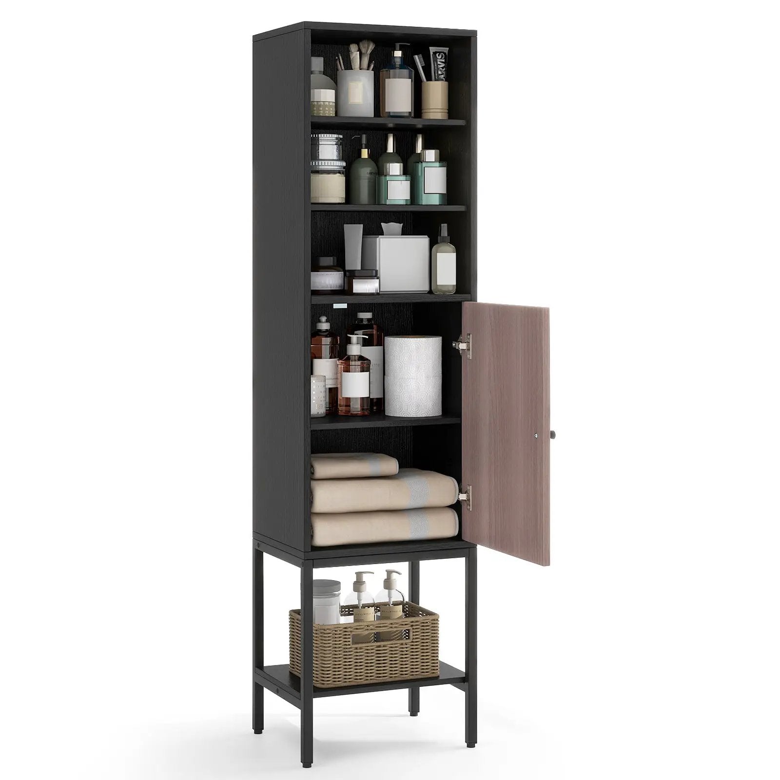 57 Inch Bathroom Tall Cabinet with 1 Door and 4 Shelves Narrow Storage Unit by DirectDeals