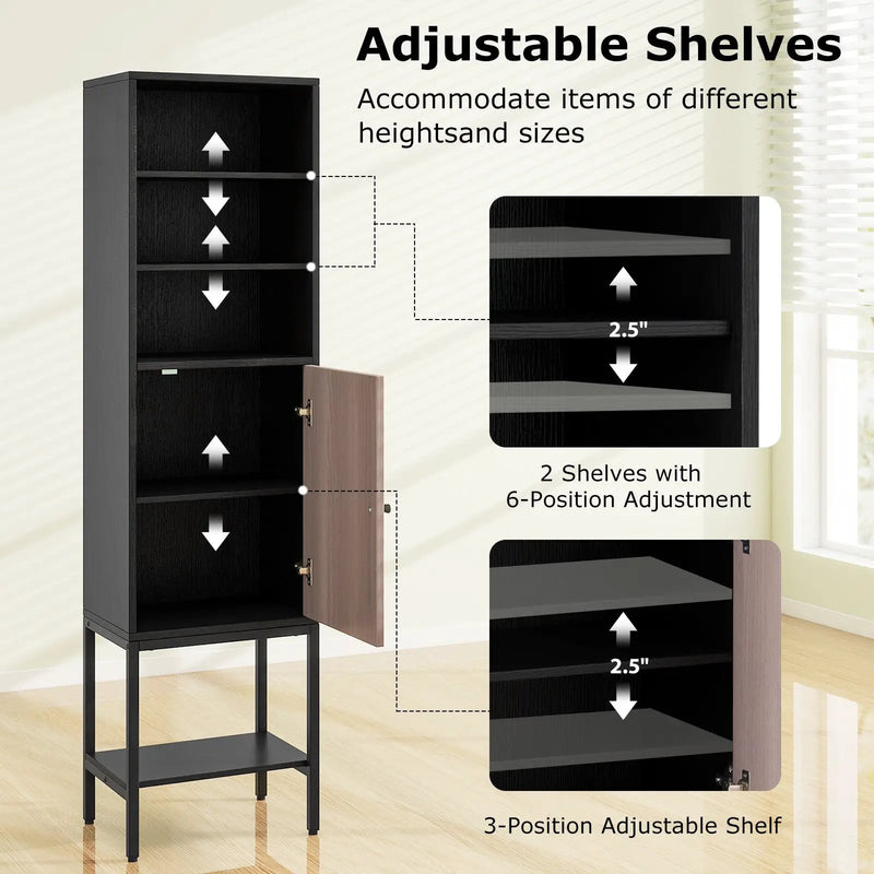 57 Inch Bathroom Tall Cabinet with 1 Door and 4 Shelves Narrow Storage Unit by DirectDeals
