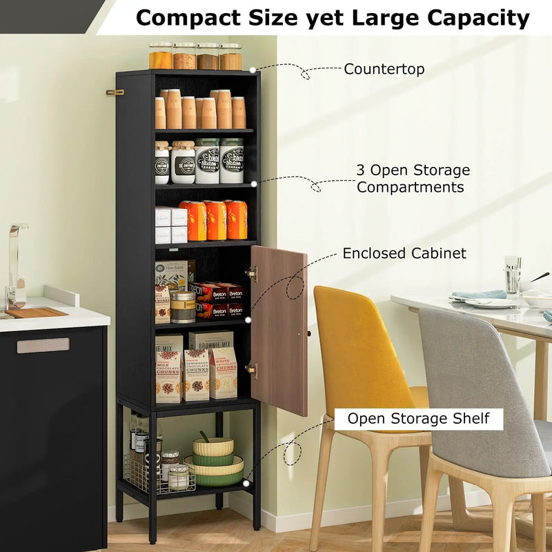 57 Inch Bathroom Tall Cabinet with 1 Door and 4 Shelves Narrow Storage Unit by DirectDeals