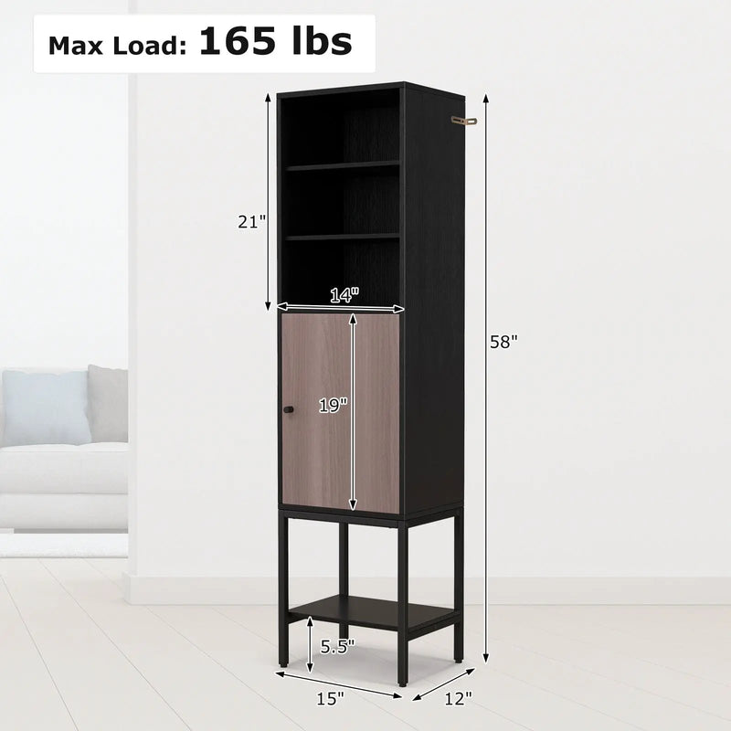 57 Inch Bathroom Tall Cabinet with 1 Door and 4 Shelves Narrow Storage Unit by DirectDeals