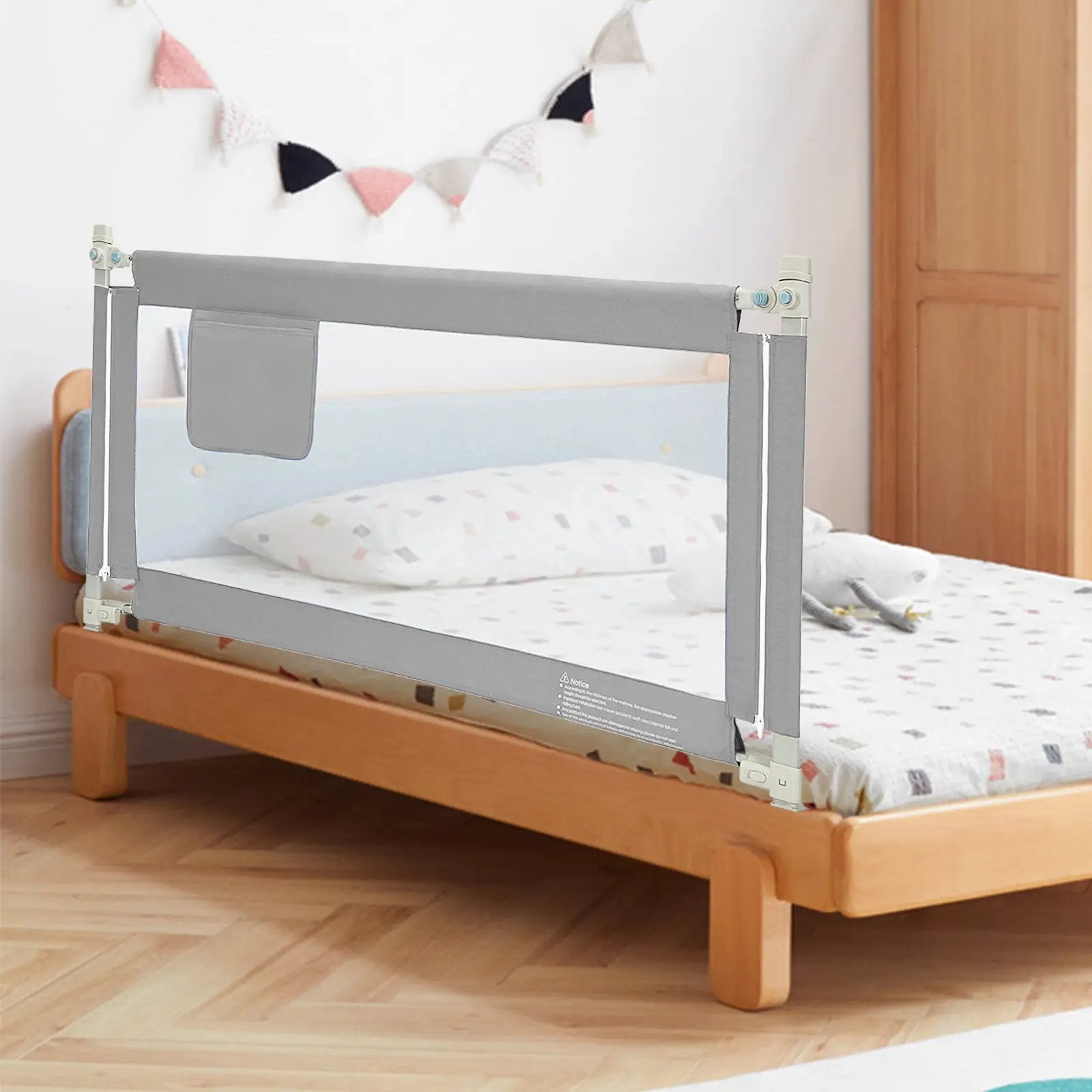 57 Inch Toddlers Vertical Lifting Baby Bed Rail Guard with Lock by DirectDeals